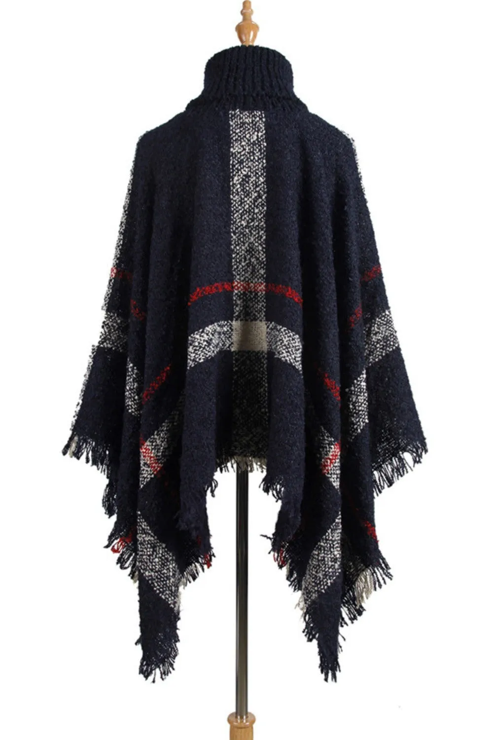 Roll Neck Check Poncho - WHITE or NAVY - SOLD OUT