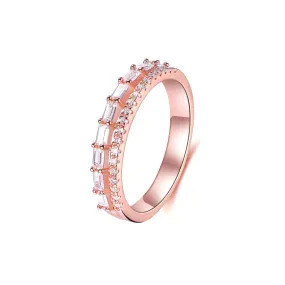 Rose Gold Cubic Zirconia 2-Row Split Shank Promise Ring Women Band Ring