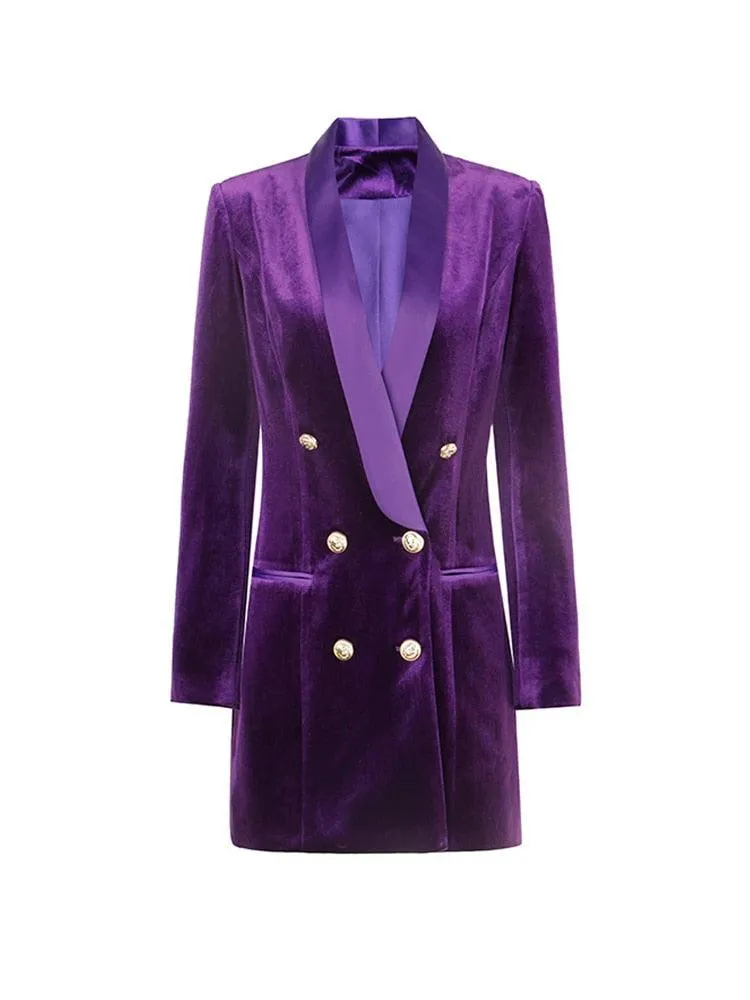 Satin Shawl Collar Velvet Blazer Dress