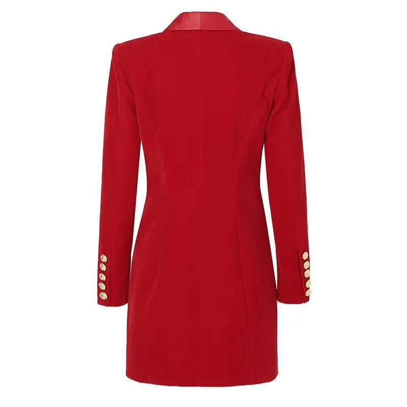 Satin Shawl Collar Velvet Blazer Dress