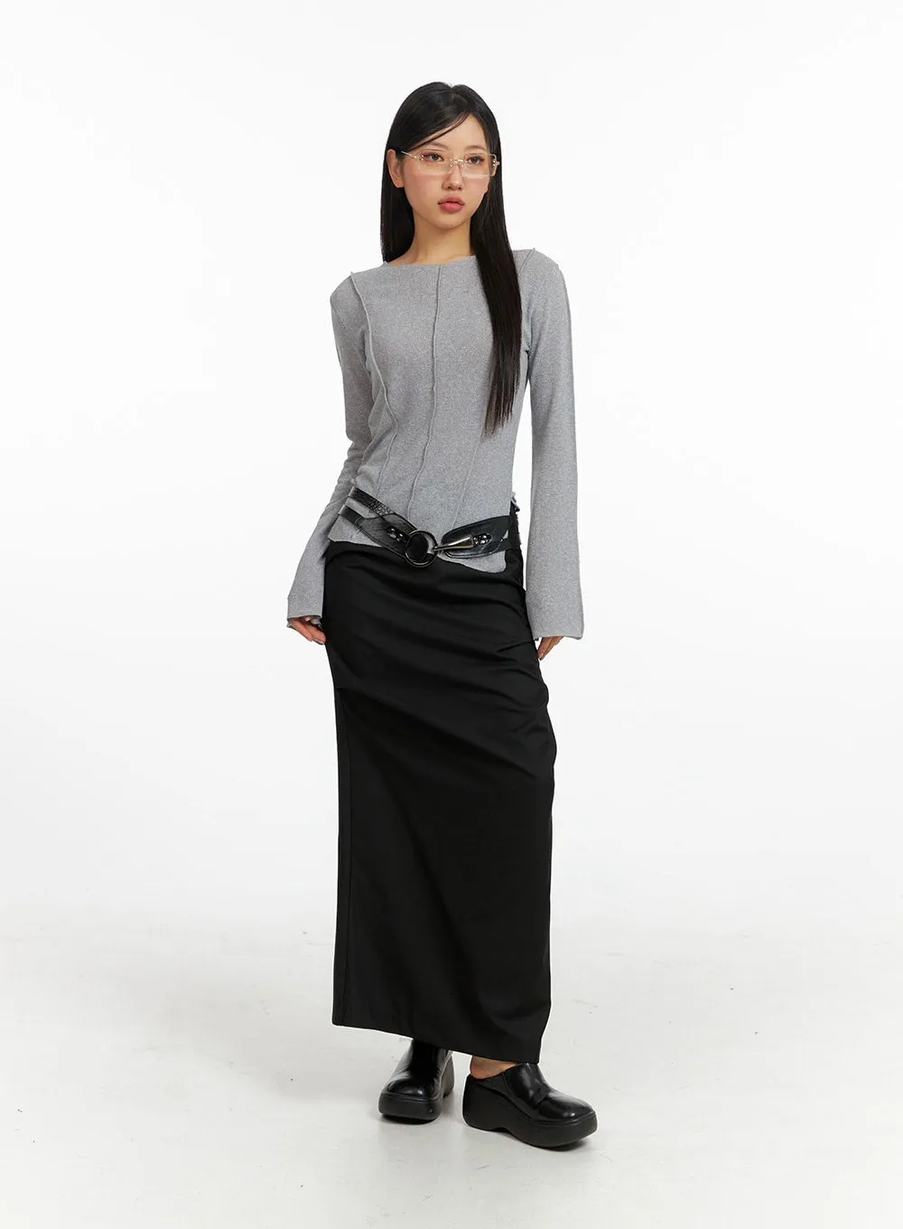 Semi-Ruched Split Maxi Skirt CF407