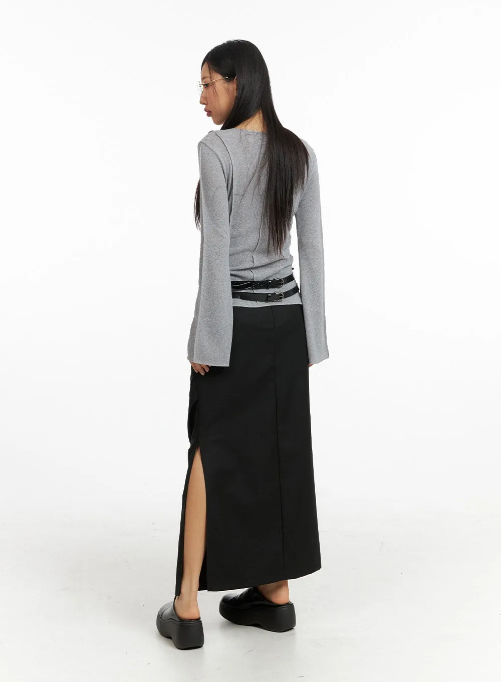 Semi-Ruched Split Maxi Skirt CF407