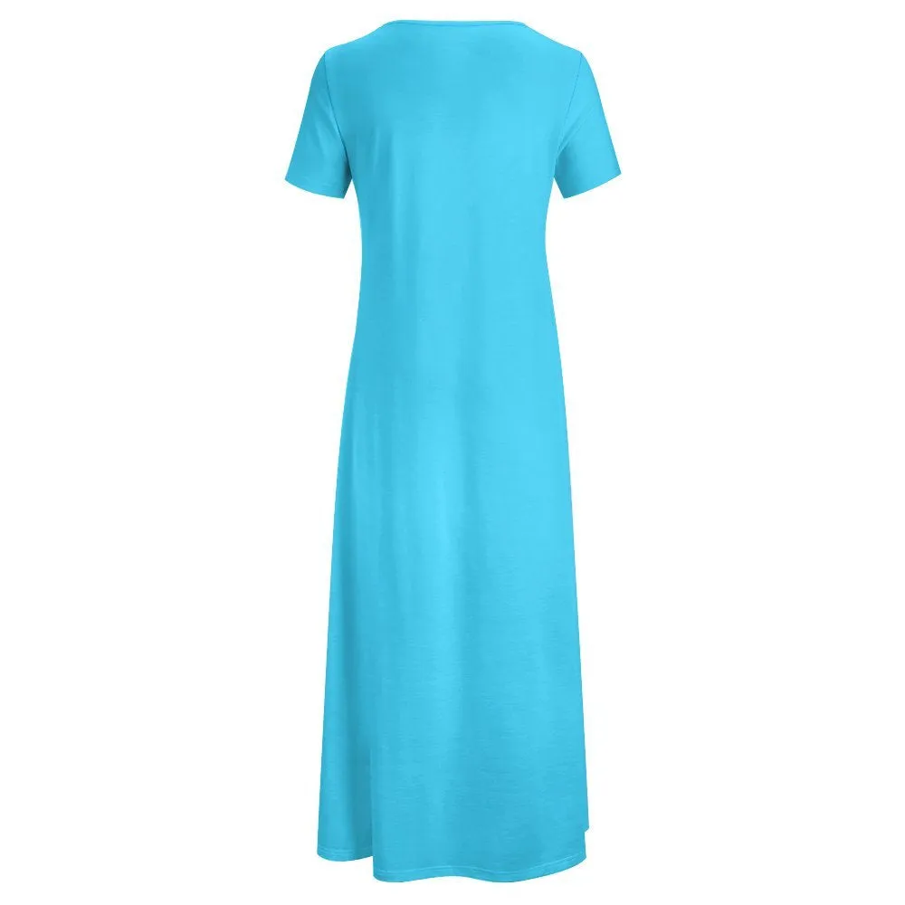 Short Sleeve Round-Neck Long Dress Round neck short sleeve dress