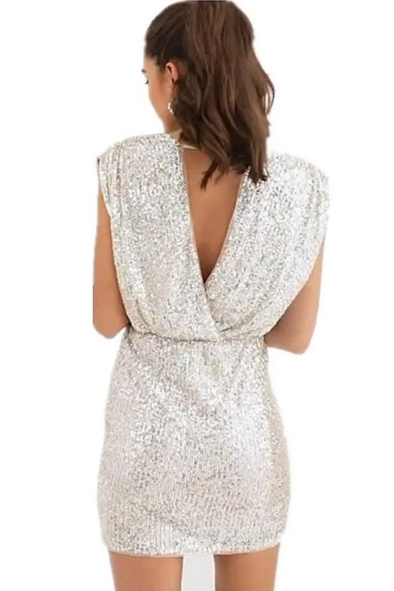 Silver Sequin Mini Dress