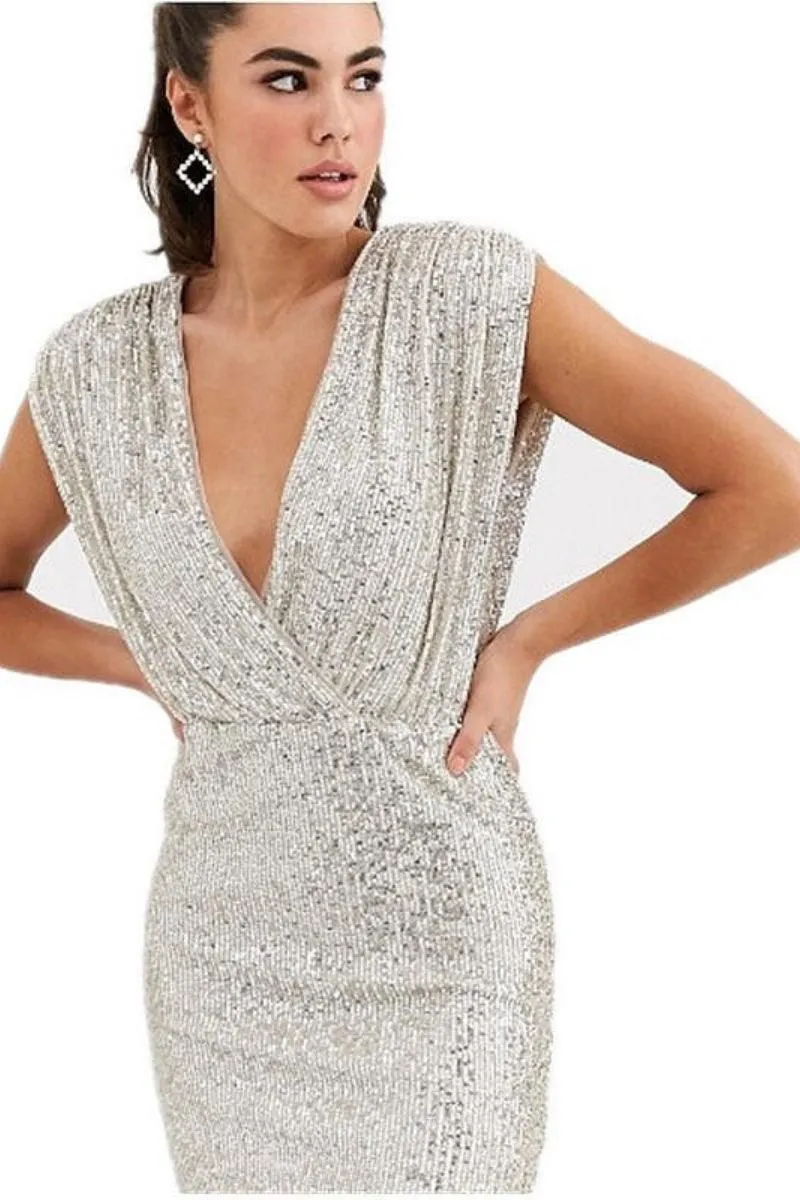 Silver Sequin Mini Dress