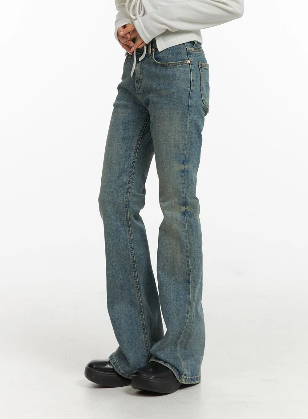 Slim Fit Washed Bootcut Jeans CJ416