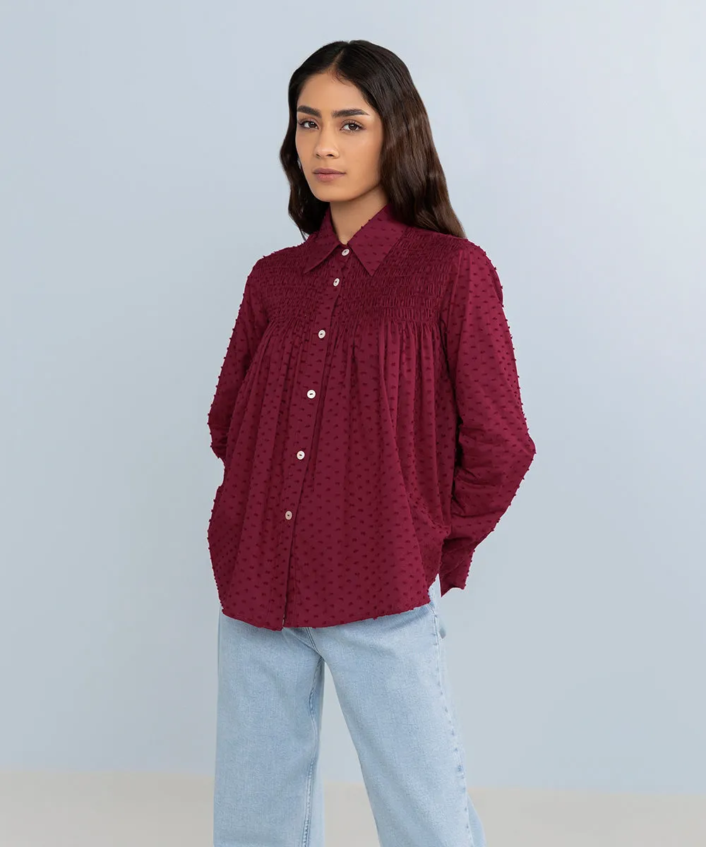 Smocked Jacquard Top