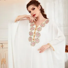 Snow White Batwing Sleeves Dubai Turkey Arab Abaya Fashion Caftan Maxi women muslim long dress 2XL B-31756