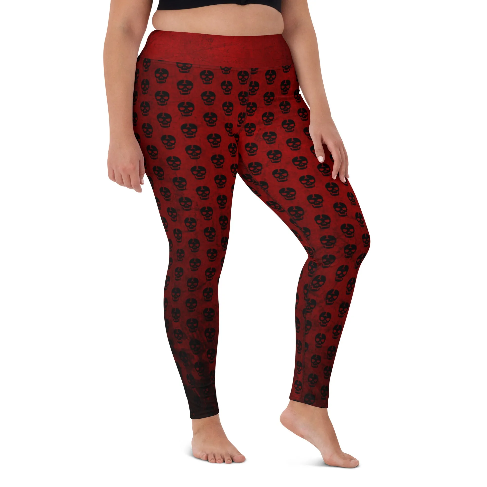 Soft Goth Leggings / Goth Yoga Pants / Red Goth Leggings Outfit With Inside Pocket / Skull Leggings