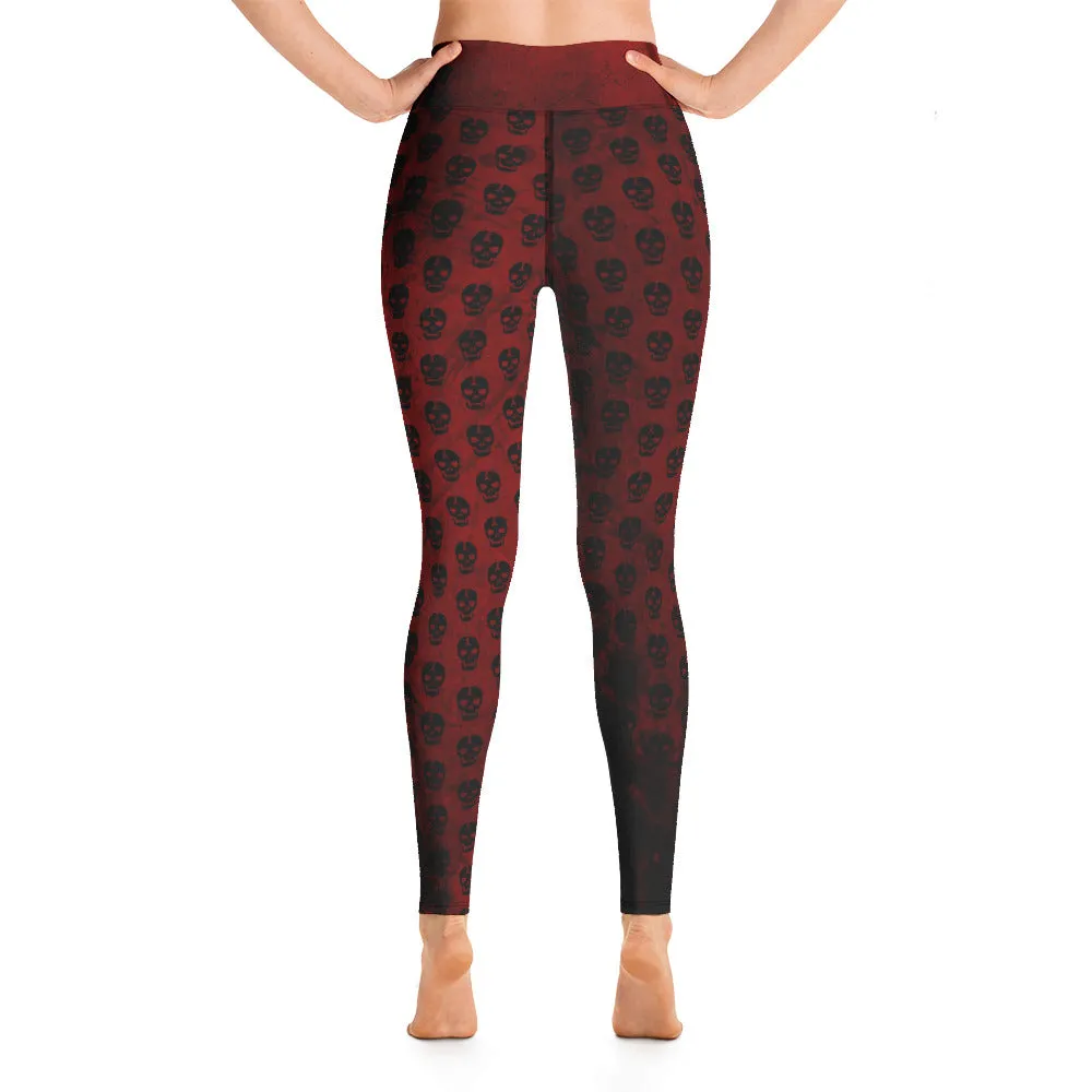 Soft Goth Leggings / Goth Yoga Pants / Red Goth Leggings Outfit With Inside Pocket / Skull Leggings