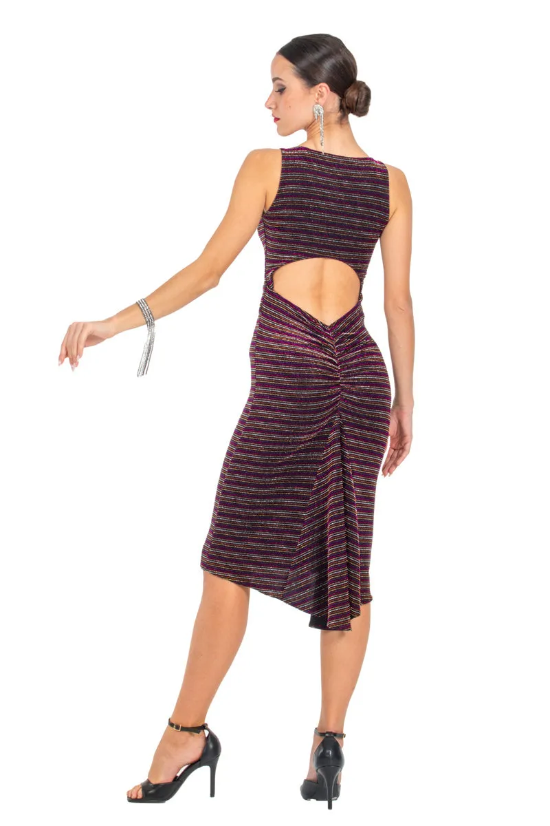 Sparkling Striped Keyhole Back Fishtail Dress