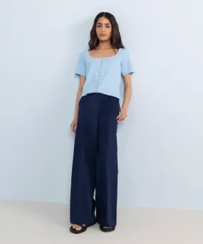 Stretched Cotton Wide Leg Trousers