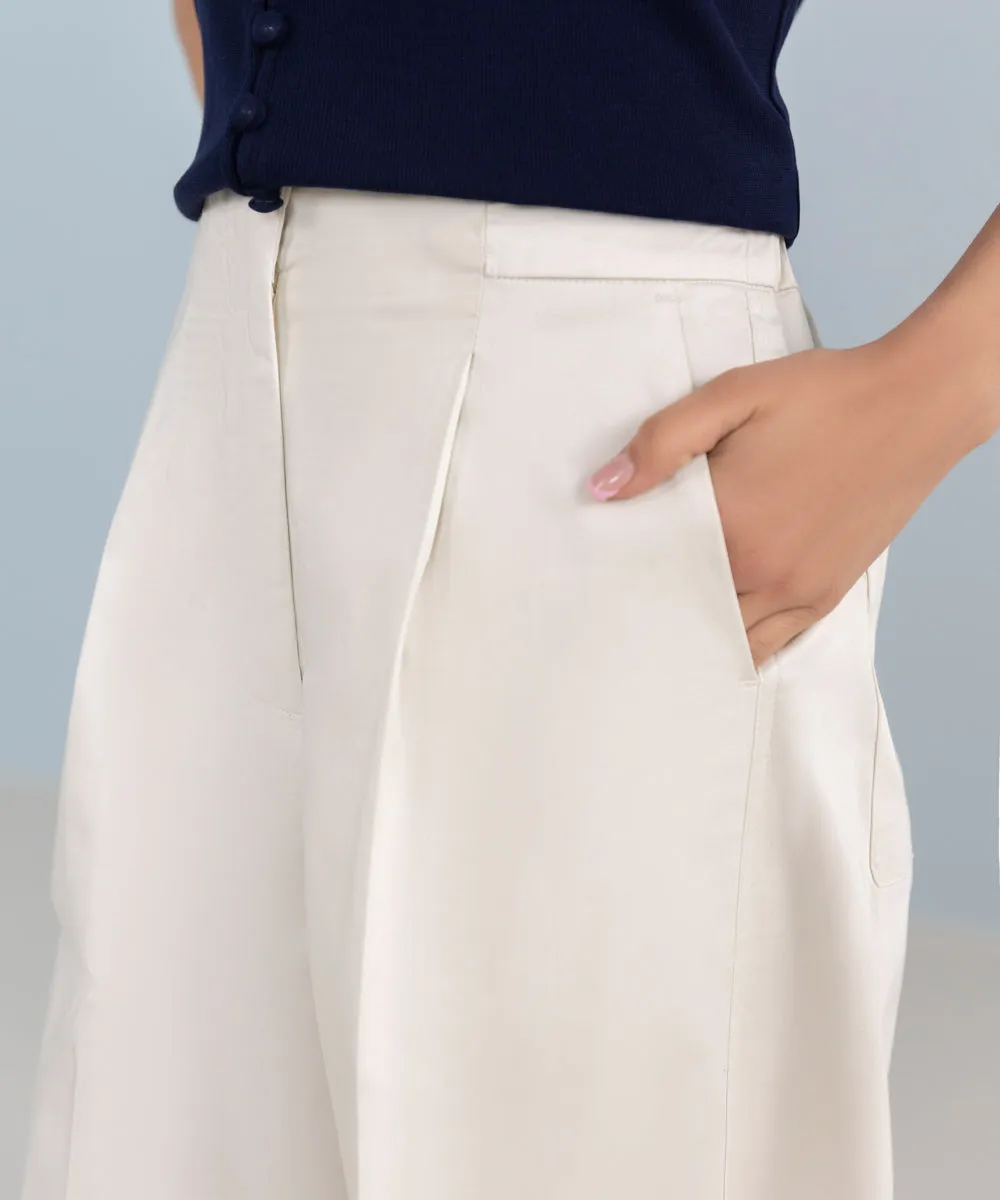 Stretched Cotton Wide Leg Trousers