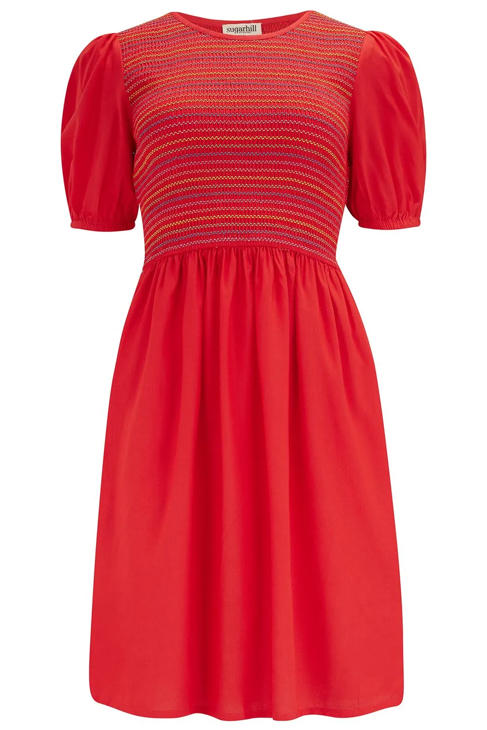 Sugarhill Brighton Antoinette Red Rainbow Shirred Short Dress