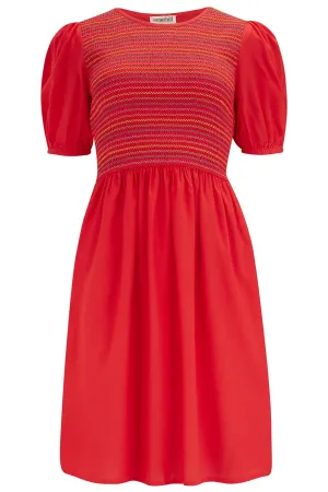 Sugarhill Brighton Antoinette Red Rainbow Shirred Short Dress