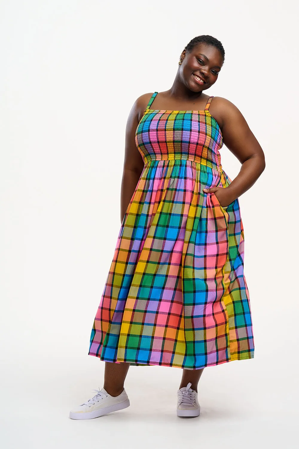 Sugarhill Brighton Denali Summer Rainbow Check Midi Dress