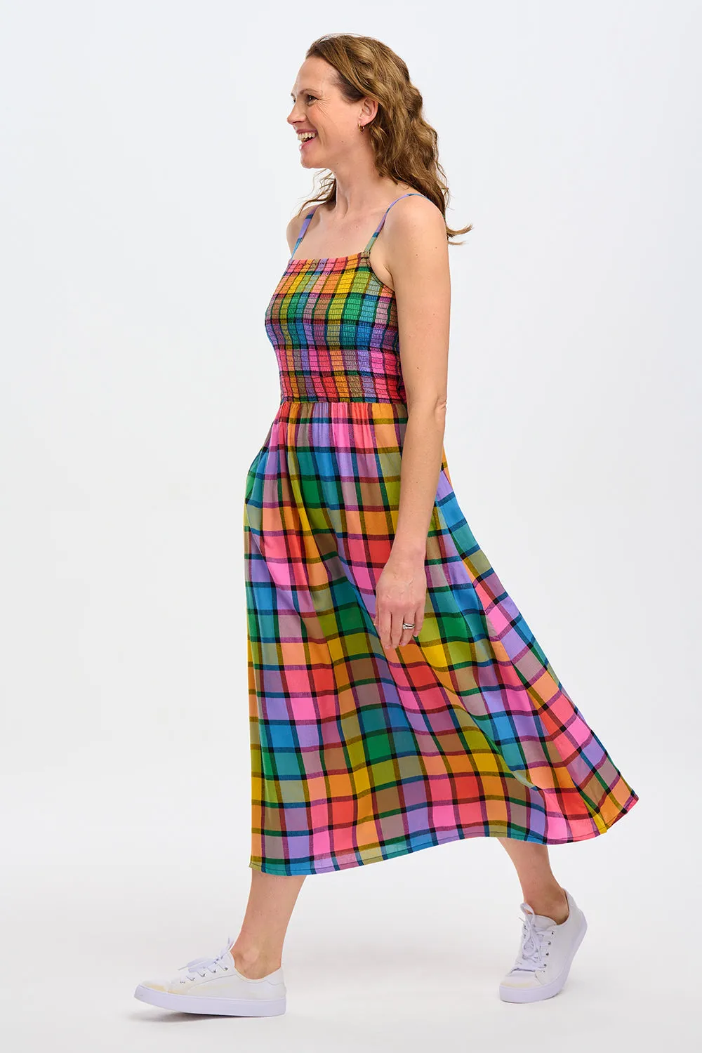 Sugarhill Brighton Denali Summer Rainbow Check Midi Dress