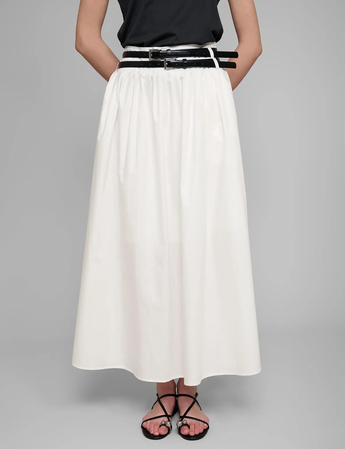 Thea White Double Belted Skirt-PREORDER