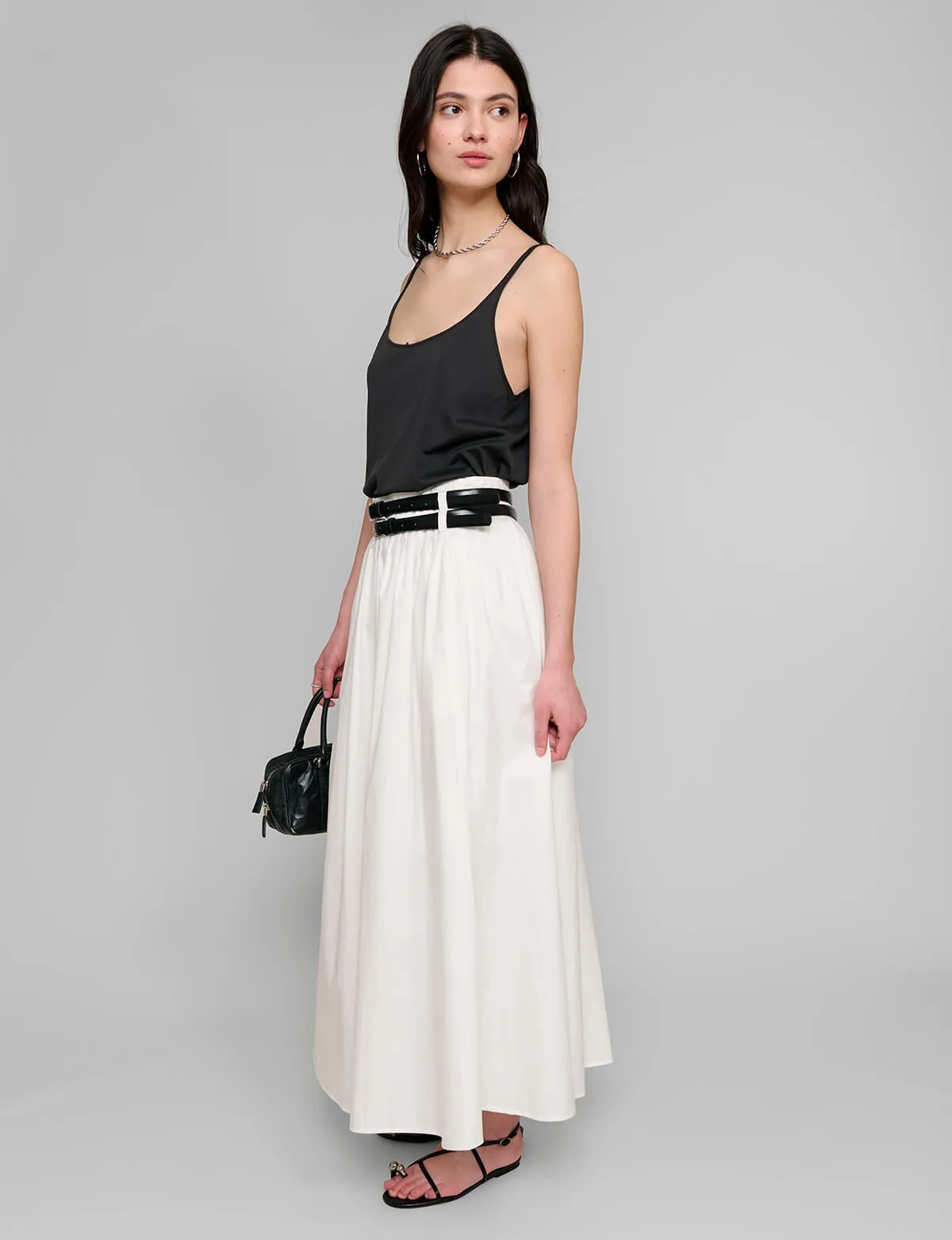 Thea White Double Belted Skirt-PREORDER