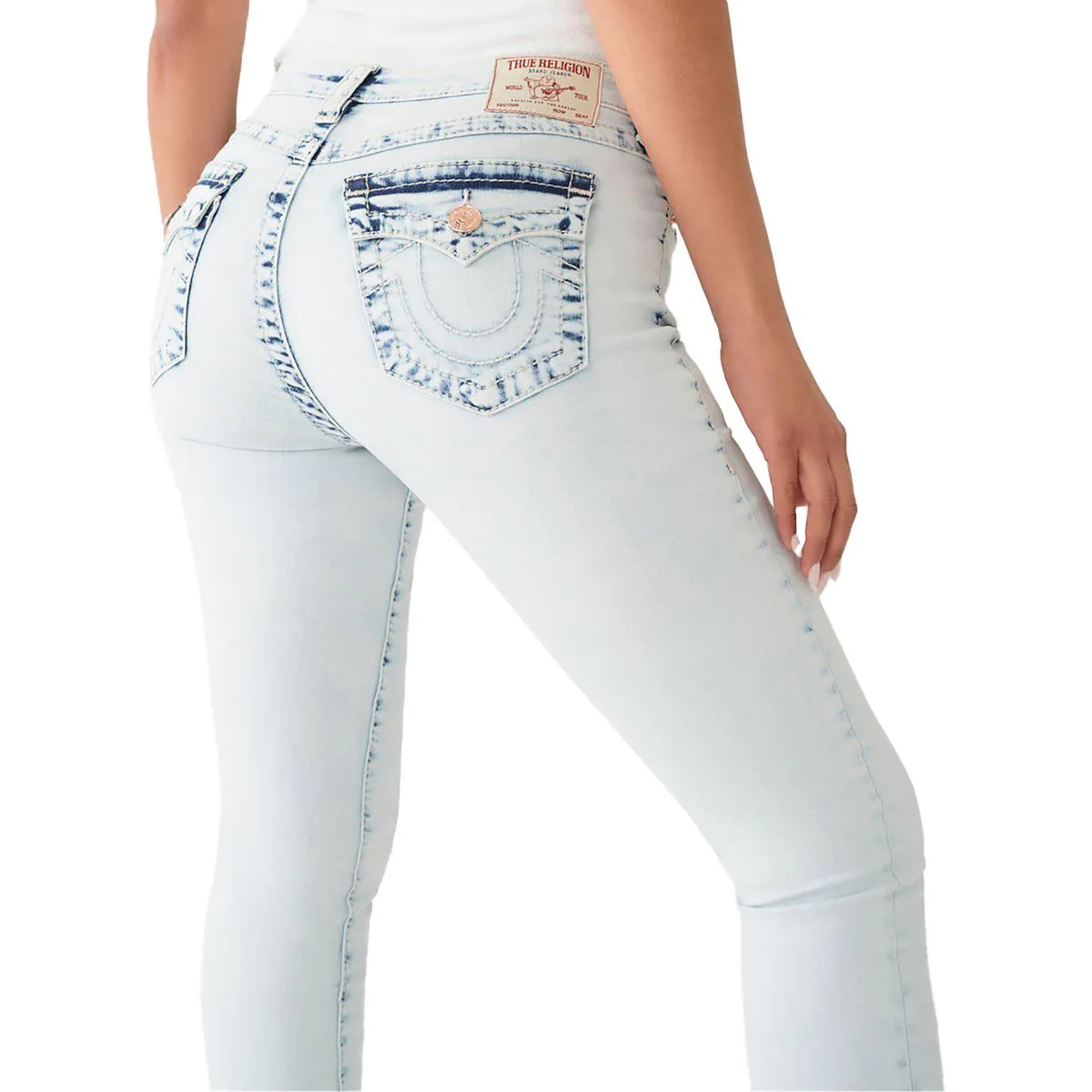 True Religion Womens Jennie Curvy Mid-Rise Light Wash Skinny Jeans