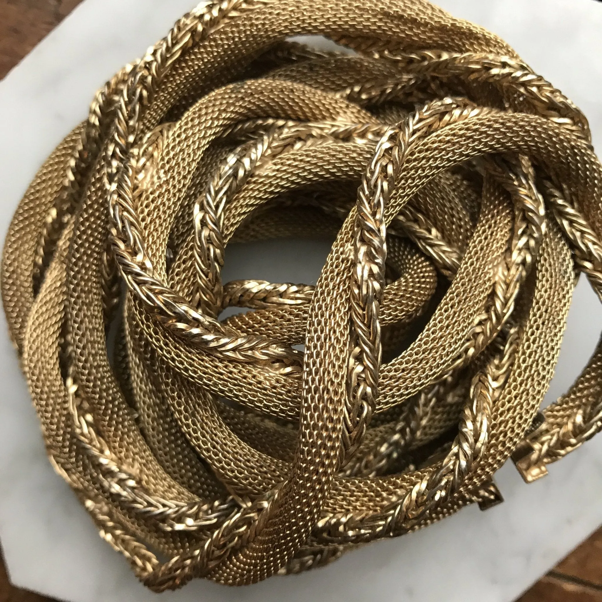 Vintage Gold Tone Mesh Rope Necklace by Hattie Carnegie. So Long Wear 5  Ways!