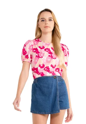 VOIR JEANS Floral Puff Sleeves Crop Top