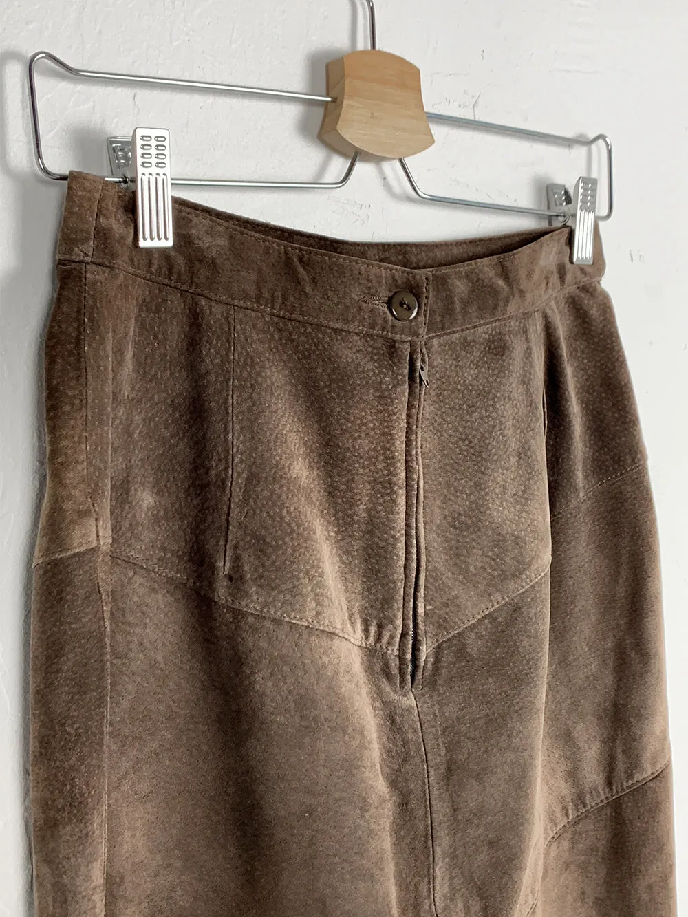 West Bay Chocolate Suede Patchwork Pencil Skirt