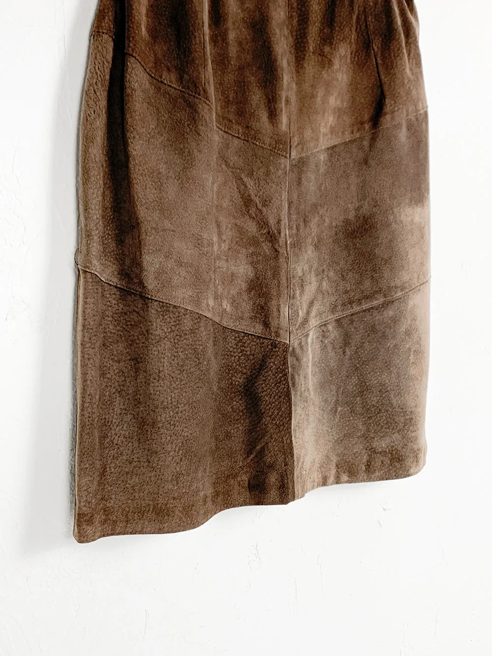 West Bay Chocolate Suede Patchwork Pencil Skirt