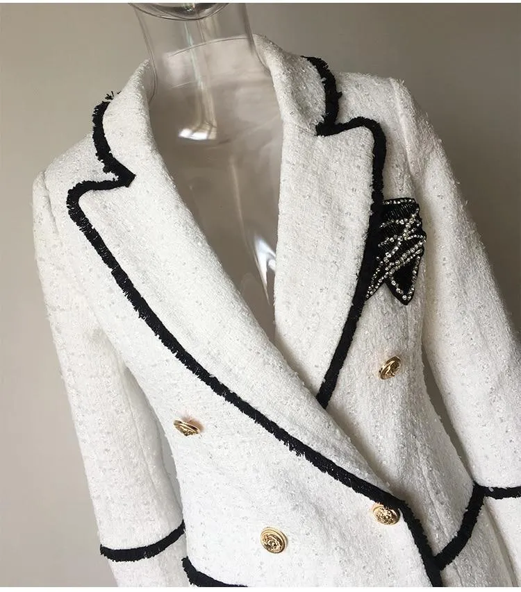 White Tweed Blazer Women - Formal-Business - Plain-Solid