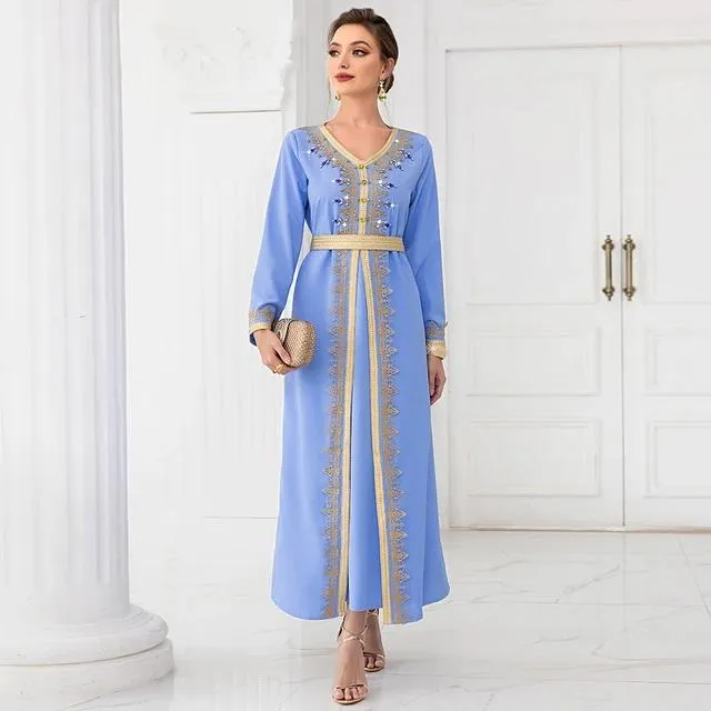 Women Islamic Rhinestone Abaya Turkey Caftan Dress S4833026