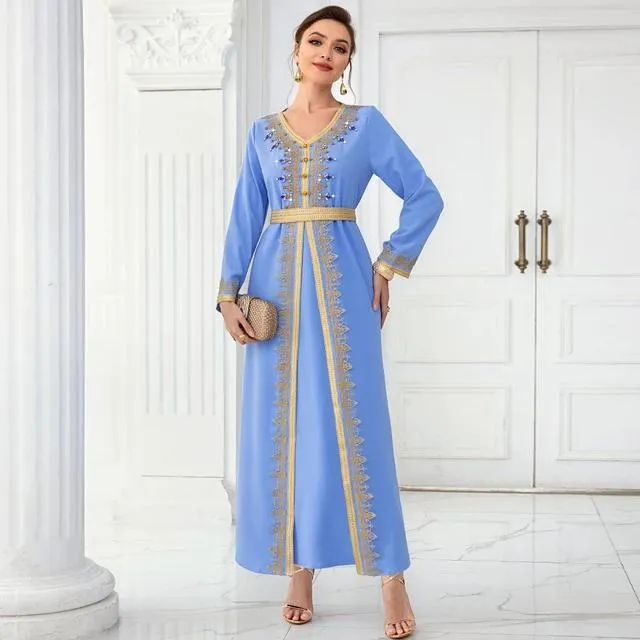 Women Islamic Rhinestone Abaya Turkey Caftan Dress S4833026