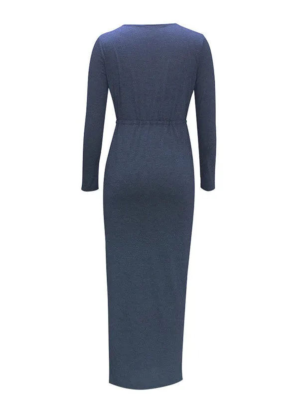 Women Long Sleeve Side Split Maxi Dress