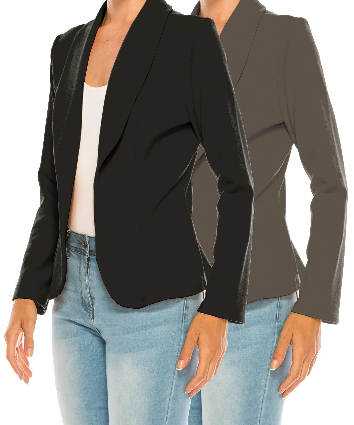 Women's Casual Solid Office Work Long Sleeve Fitted Open Front Blazer Jacket Pack of 2