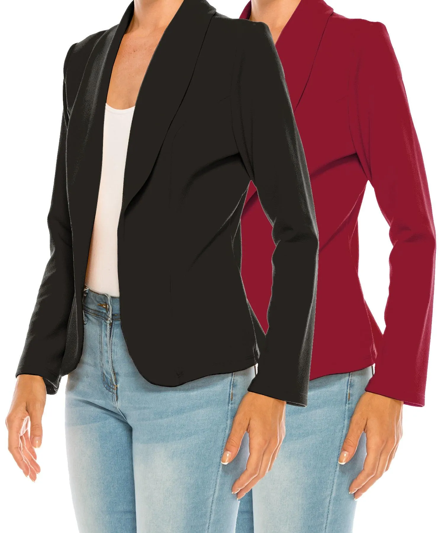 Women's Casual Solid Office Work Long Sleeve Fitted Open Front Blazer Jacket Pack of 2