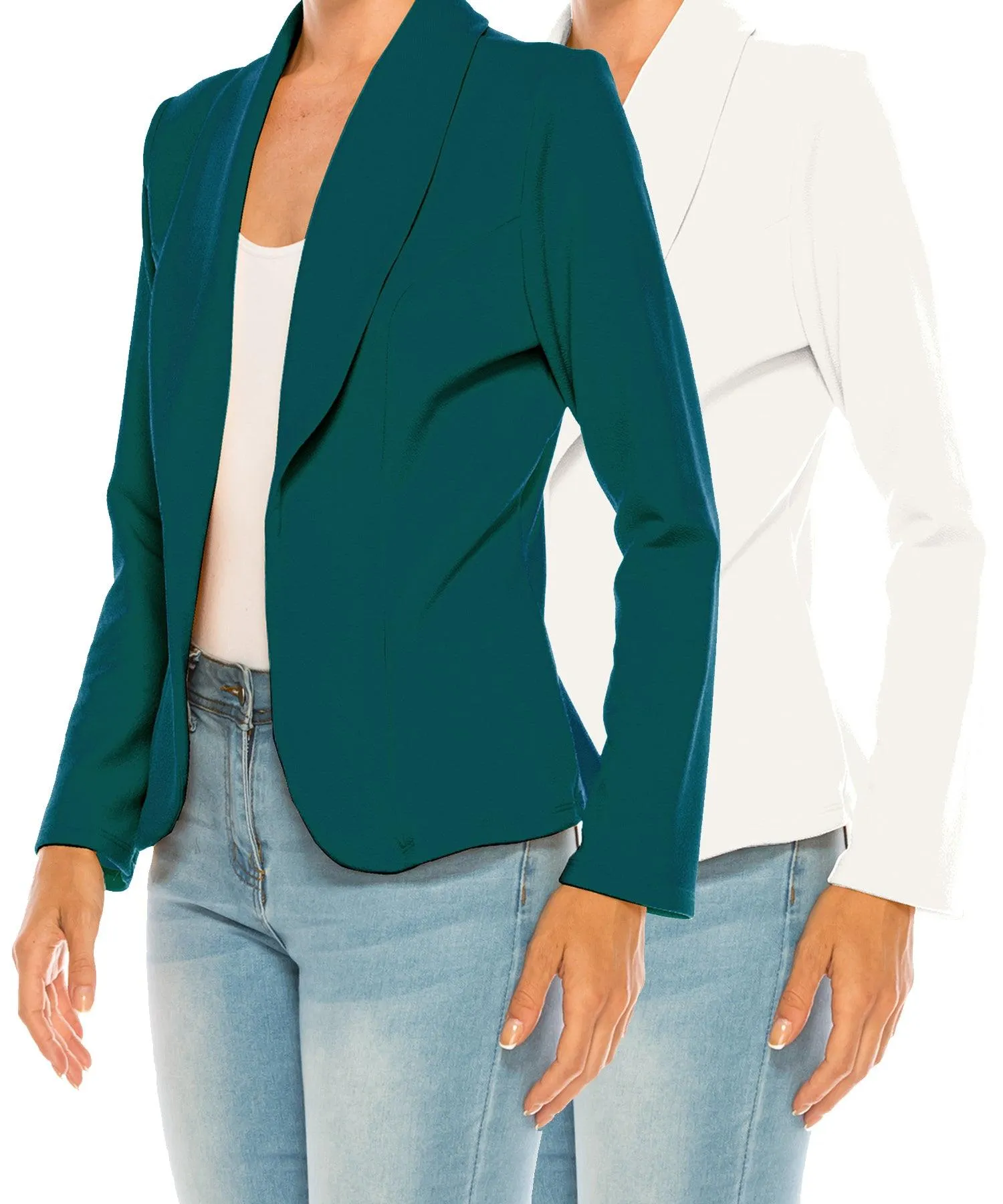 Women's Casual Solid Office Work Long Sleeve Fitted Open Front Blazer Jacket Pack of 2