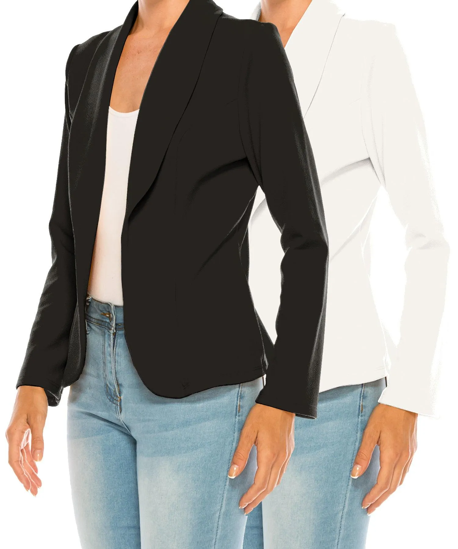 Women's Casual Solid Office Work Long Sleeve Fitted Open Front Blazer Jacket Pack of 2